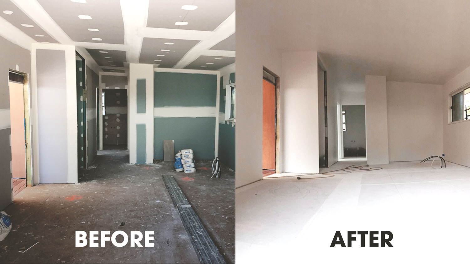 Before-and-After-Interior-One-Plastering-5 We cover all elements of plasterwork including:
Plasterboard installation, bonding and skimming.
Archways and detailed plasterworks.